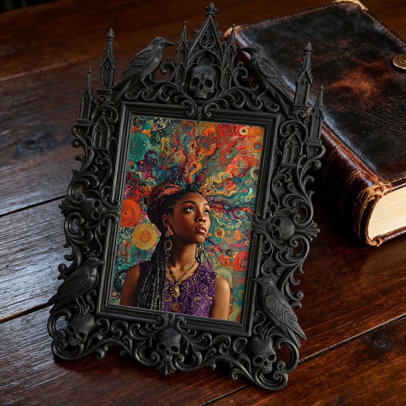 Gothic Dark-style Photo Frame | Dark Florist Dried Black Rose Display Decor, Photo Ornament, Wall-mountable & Tabletop, Waterproof Plastic F