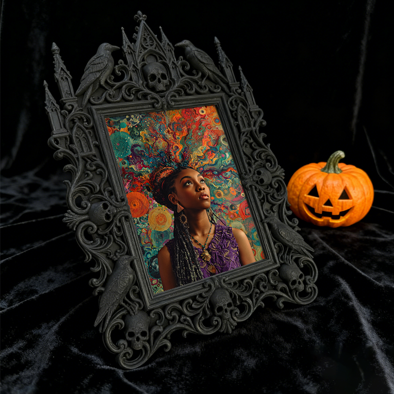 Gothic Dark-style Photo Frame | Dark Florist Dried Black Rose Display Decor, Photo Ornament, Wall-mountable & Tabletop, Waterproof Plastic F