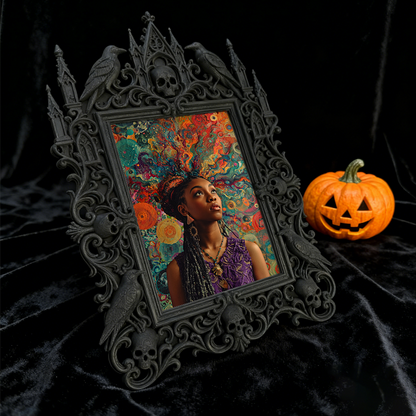 Gothic Dark-style Photo Frame | Dark Florist Dried Black Rose Display Decor, Photo Ornament, Wall-mountable & Tabletop, Waterproof Plastic F