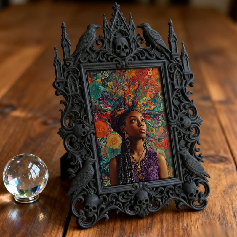 Gothic Dark-style Photo Frame | Dark Florist Dried Black Rose Display Decor, Photo Ornament, Wall-mountable & Tabletop, Waterproof Plastic F