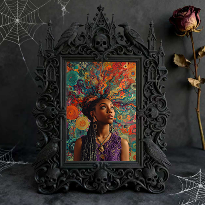 Gothic Dark-style Photo Frame | Dark Florist Dried Black Rose Display Decor, Photo Ornament, Wall-mountable & Tabletop, Waterproof Plastic F