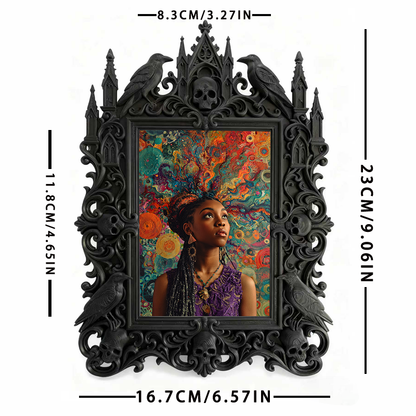 Gothic Dark-style Photo Frame | Dark Florist Dried Black Rose Display Decor, Photo Ornament, Wall-mountable & Tabletop, Waterproof Plastic F