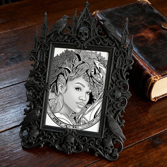 Gothic Dark-style Photo Frame | Dark Academia Book Club Meeting Table Decor, Photo Ornament, Wall-mountable & Tabletop, Waterproof Plastic F