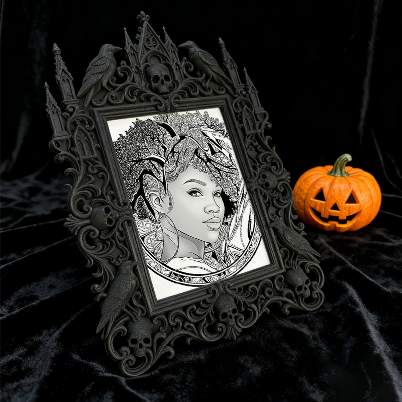 Gothic Dark-style Photo Frame | Dark Academia Book Club Meeting Table Decor, Photo Ornament, Wall-mountable & Tabletop, Waterproof Plastic F