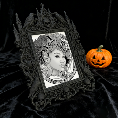 Gothic Dark-style Photo Frame | Dark Academia Book Club Meeting Table Decor, Photo Ornament, Wall-mountable & Tabletop, Waterproof Plastic F