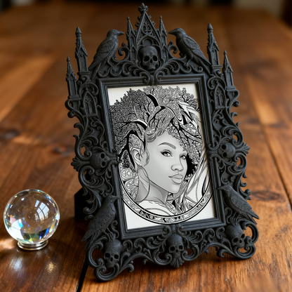 Gothic Dark-style Photo Frame | Dark Academia Book Club Meeting Table Decor, Photo Ornament, Wall-mountable & Tabletop, Waterproof Plastic F