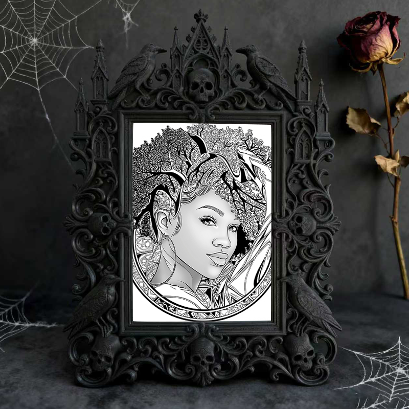 Gothic Dark-style Photo Frame | Dark Academia Book Club Meeting Table Decor, Photo Ornament, Wall-mountable & Tabletop, Waterproof Plastic F