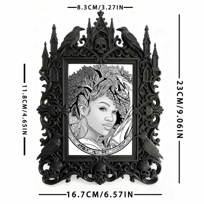 Gothic Dark-style Photo Frame | Dark Academia Book Club Meeting Table Decor, Photo Ornament, Wall-mountable & Tabletop, Waterproof Plastic F
