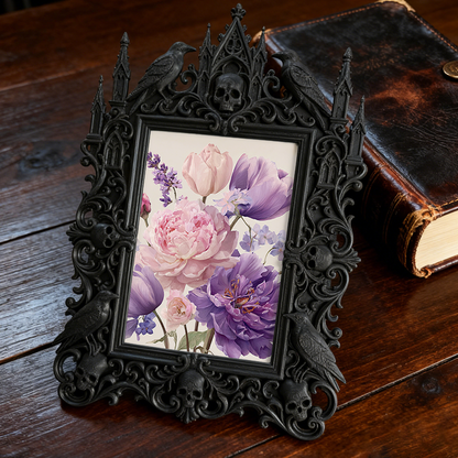 Gothic Dark-style Photo Frame | LARP Fantasy Dark Elf Camp Decor, Photo Ornament, Wall-mountable & Tabletop, Waterproof Plastic Frame