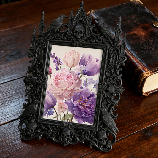 Gothic Dark-style Photo Frame | LARP Fantasy Dark Elf Camp Decor, Photo Ornament, Wall-mountable & Tabletop, Waterproof Plastic Frame
