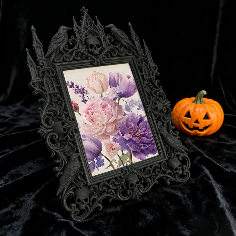 Gothic Dark-style Photo Frame | LARP Fantasy Dark Elf Camp Decor, Photo Ornament, Wall-mountable & Tabletop, Waterproof Plastic Frame