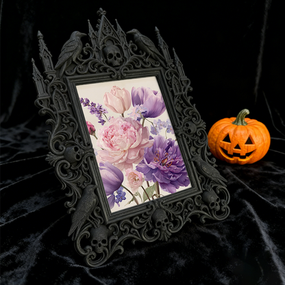 Gothic Dark-style Photo Frame | LARP Fantasy Dark Elf Camp Decor, Photo Ornament, Wall-mountable & Tabletop, Waterproof Plastic Frame
