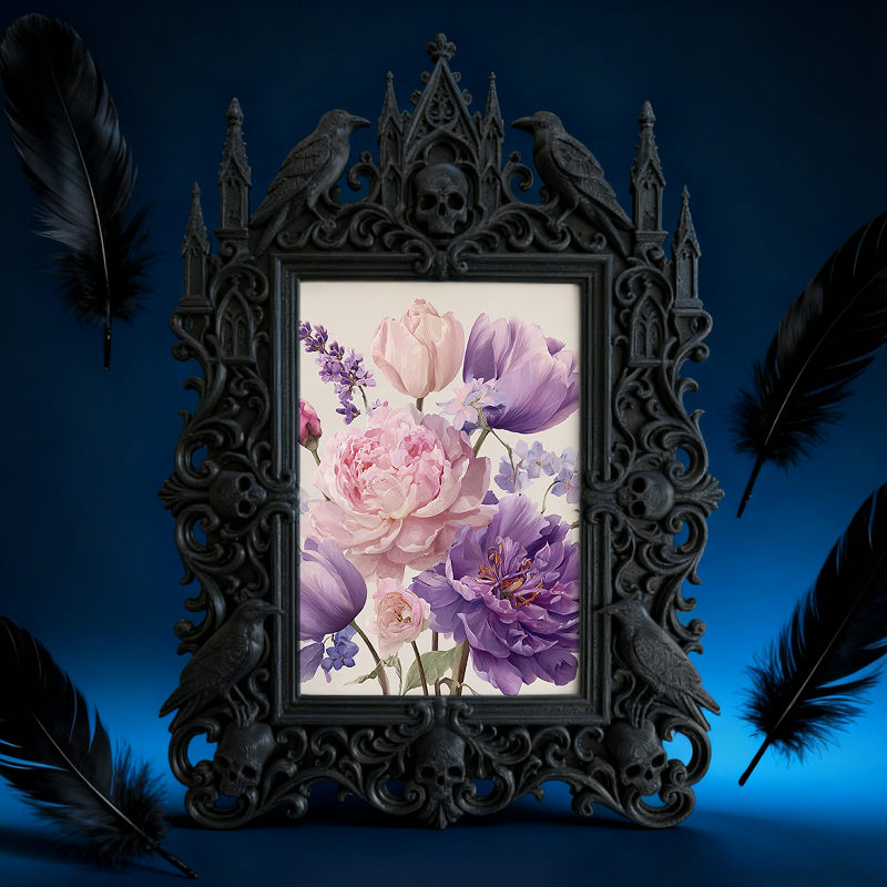 Gothic Dark-style Photo Frame | LARP Fantasy Dark Elf Camp Decor, Photo Ornament, Wall-mountable & Tabletop, Waterproof Plastic Frame