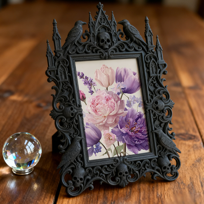 Gothic Dark-style Photo Frame | LARP Fantasy Dark Elf Camp Decor, Photo Ornament, Wall-mountable & Tabletop, Waterproof Plastic Frame