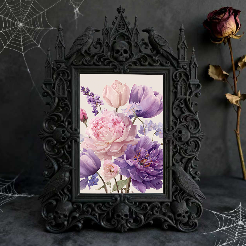 Gothic Dark-style Photo Frame | LARP Fantasy Dark Elf Camp Decor, Photo Ornament, Wall-mountable & Tabletop, Waterproof Plastic Frame