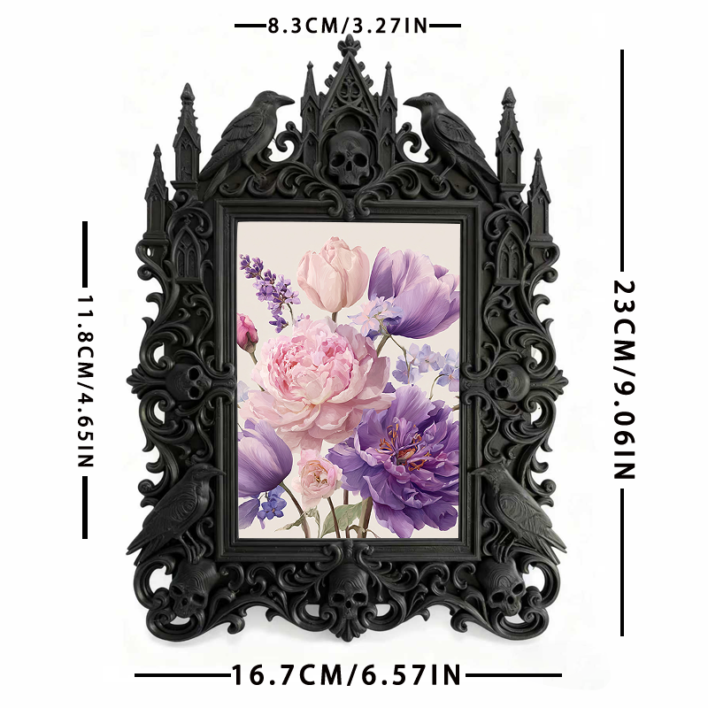 Gothic Dark-style Photo Frame | LARP Fantasy Dark Elf Camp Decor, Photo Ornament, Wall-mountable & Tabletop, Waterproof Plastic Frame