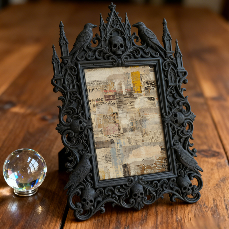 Gothic Dark-style Photo Frame | Horror Movie Collectibles Shelf Decor, Photo Ornament, Wall-mountable & Tabletop, Waterproof Plastic Frame