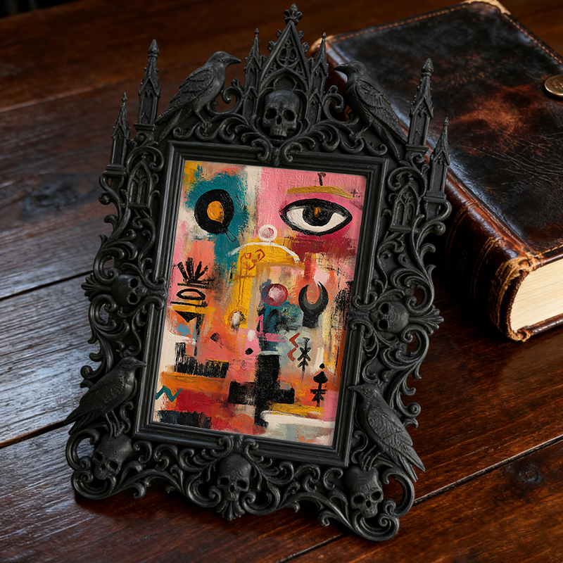 Gothic Dark-style Photo Frame | Gothic-themed Coffee Shop Corner Decor, Photo Ornament, Wall-mountable & Tabletop, Waterproof Plastic Frame