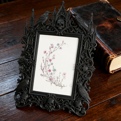 Gothic Dark-style Photo Frame | Gothic Pet Memorial Shrine Decor, Photo Ornament, Wall-mountable & Tabletop, Waterproof Plastic Frame