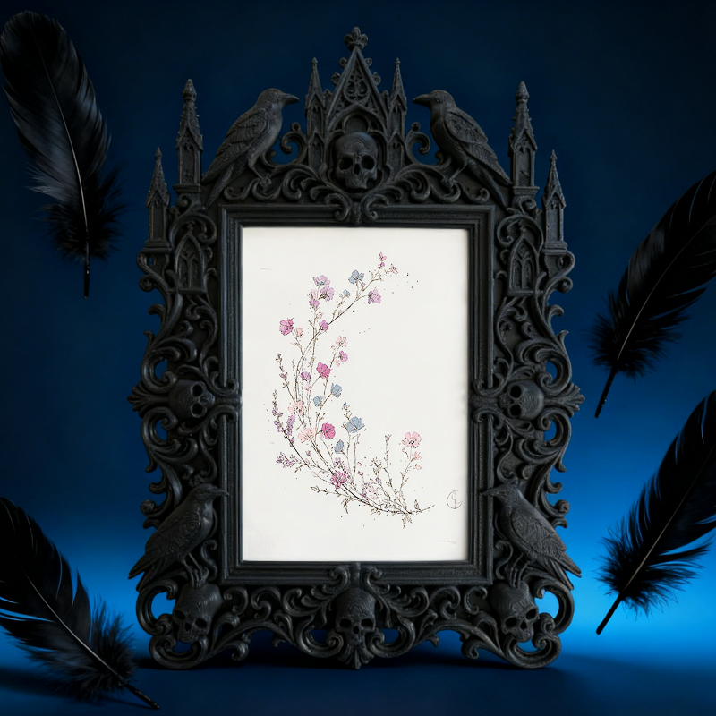 Gothic Dark-style Photo Frame | Gothic Pet Memorial Shrine Decor, Photo Ornament, Wall-mountable & Tabletop, Waterproof Plastic Frame