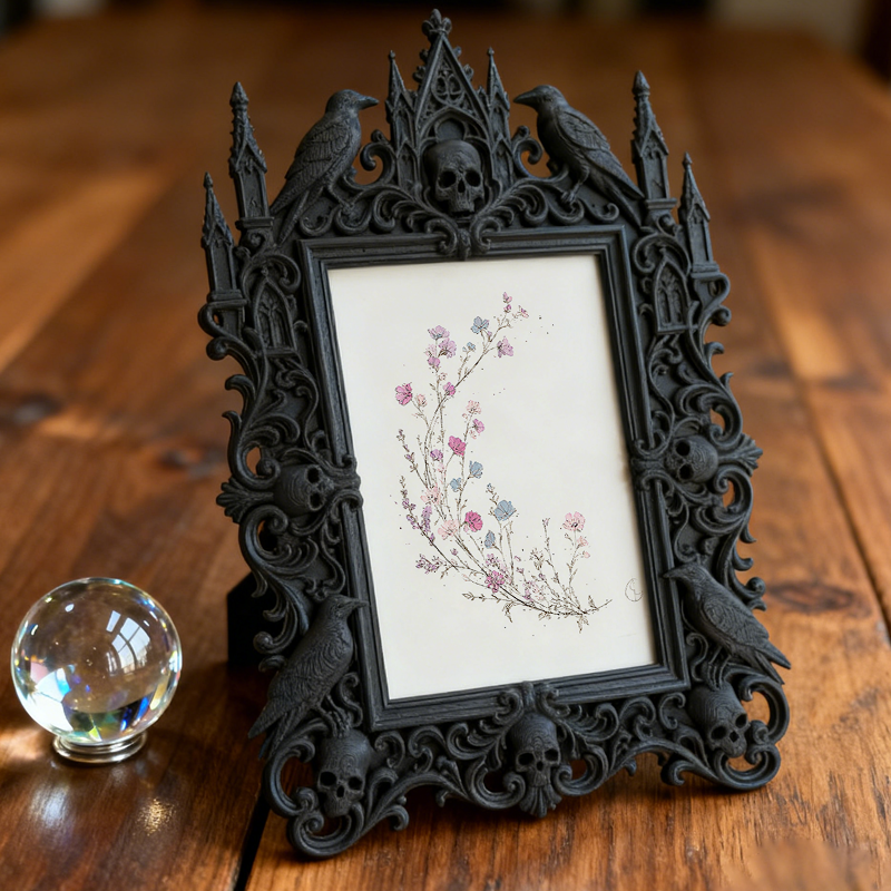 Gothic Dark-style Photo Frame | Gothic Pet Memorial Shrine Decor, Photo Ornament, Wall-mountable & Tabletop, Waterproof Plastic Frame