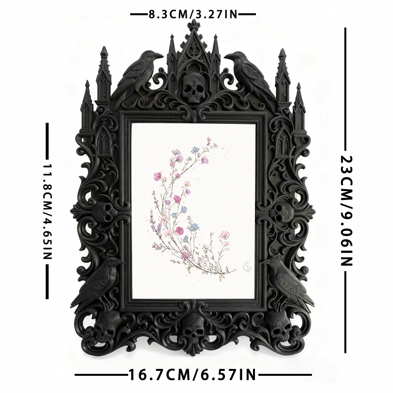 Gothic Dark-style Photo Frame | Gothic Pet Memorial Shrine Decor, Photo Ornament, Wall-mountable & Tabletop, Waterproof Plastic Frame