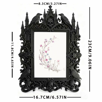 Gothic Dark-style Photo Frame | Gothic Pet Memorial Shrine Decor, Photo Ornament, Wall-mountable & Tabletop, Waterproof Plastic Frame