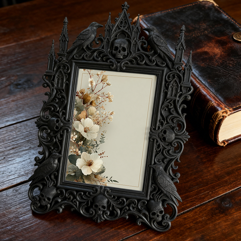 Gothic Dark-style Photo Frame | Gothic Themed Airbnb Bedroom Decor, Photo Ornament, Wall-mountable & Tabletop, Waterproof Plastic Frame