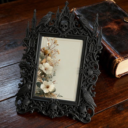 Gothic Dark-style Photo Frame | Gothic Themed Airbnb Bedroom Decor, Photo Ornament, Wall-mountable & Tabletop, Waterproof Plastic Frame