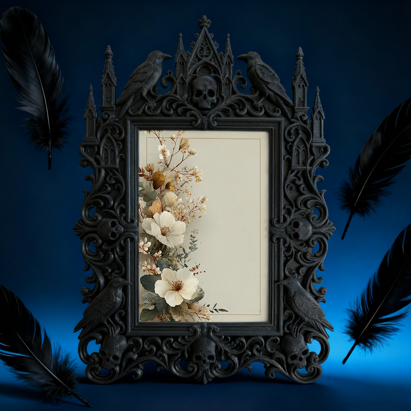 Gothic Dark-style Photo Frame | Gothic Themed Airbnb Bedroom Decor, Photo Ornament, Wall-mountable & Tabletop, Waterproof Plastic Frame