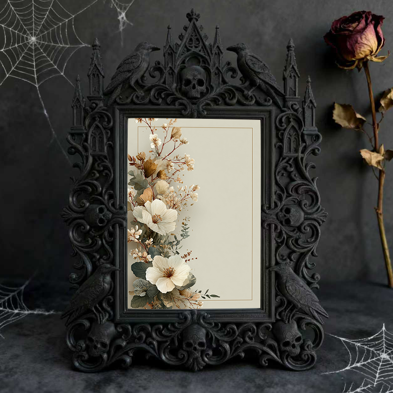 Gothic Dark-style Photo Frame | Gothic Themed Airbnb Bedroom Decor, Photo Ornament, Wall-mountable & Tabletop, Waterproof Plastic Frame