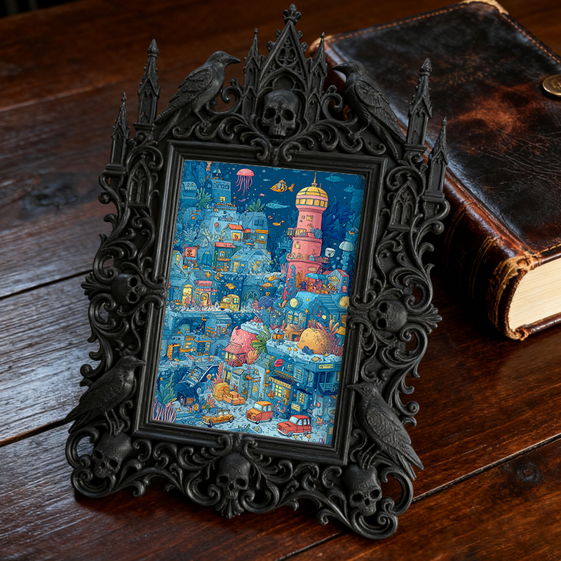 Gothic Dark-style Photo Frame | Handmade Leather Gothic Accessory Shop Decor, Photo Ornament, Wall-mountable & Tabletop, Waterproof Plastic 