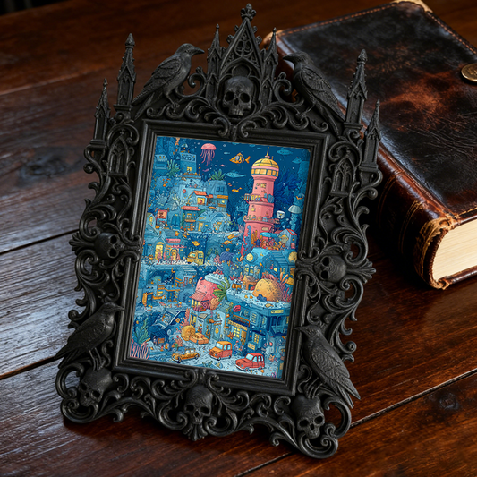 Gothic Dark-style Photo Frame | Handmade Leather Gothic Accessory Shop Decor, Photo Ornament, Wall-mountable & Tabletop, Waterproof Plastic 