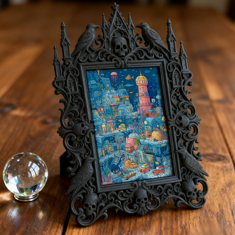 Gothic Dark-style Photo Frame | Handmade Leather Gothic Accessory Shop Decor, Photo Ornament, Wall-mountable & Tabletop, Waterproof Plastic 