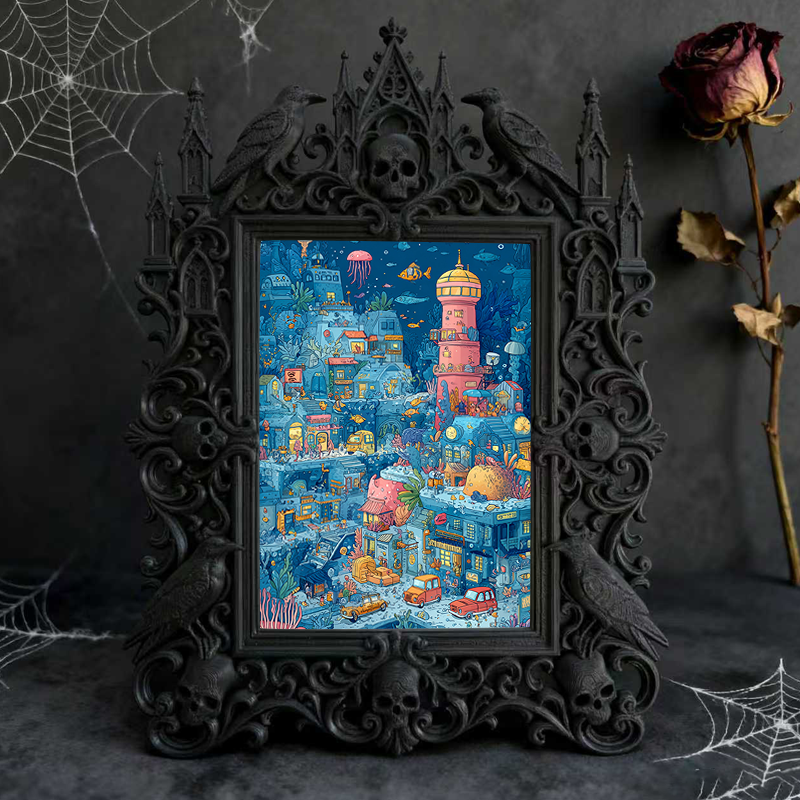 Gothic Dark-style Photo Frame | Handmade Leather Gothic Accessory Shop Decor, Photo Ornament, Wall-mountable & Tabletop, Waterproof Plastic 