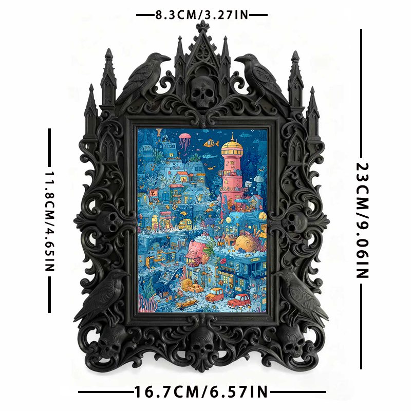 Gothic Dark-style Photo Frame | Handmade Leather Gothic Accessory Shop Decor, Photo Ornament, Wall-mountable & Tabletop, Waterproof Plastic 