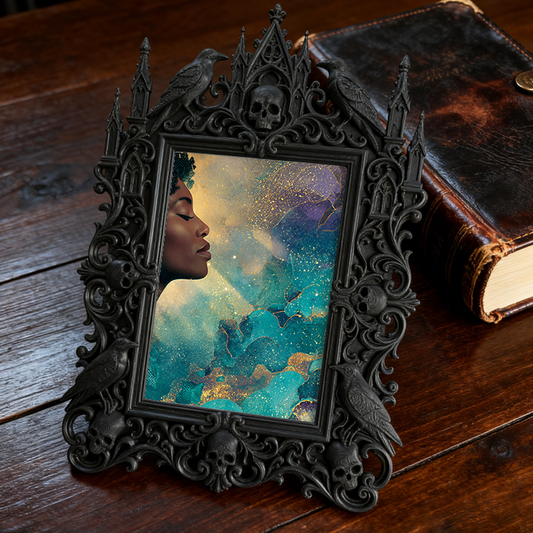 Gothic Dark-style Photo Frame | Halloween Neighborhood Haunt Decor, Photo Ornament, Wall-mountable & Tabletop, Waterproof Plastic Frame