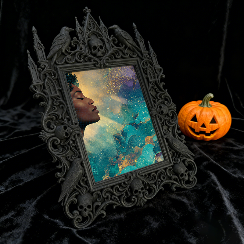 Gothic Dark-style Photo Frame | Halloween Neighborhood Haunt Decor, Photo Ornament, Wall-mountable & Tabletop, Waterproof Plastic Frame