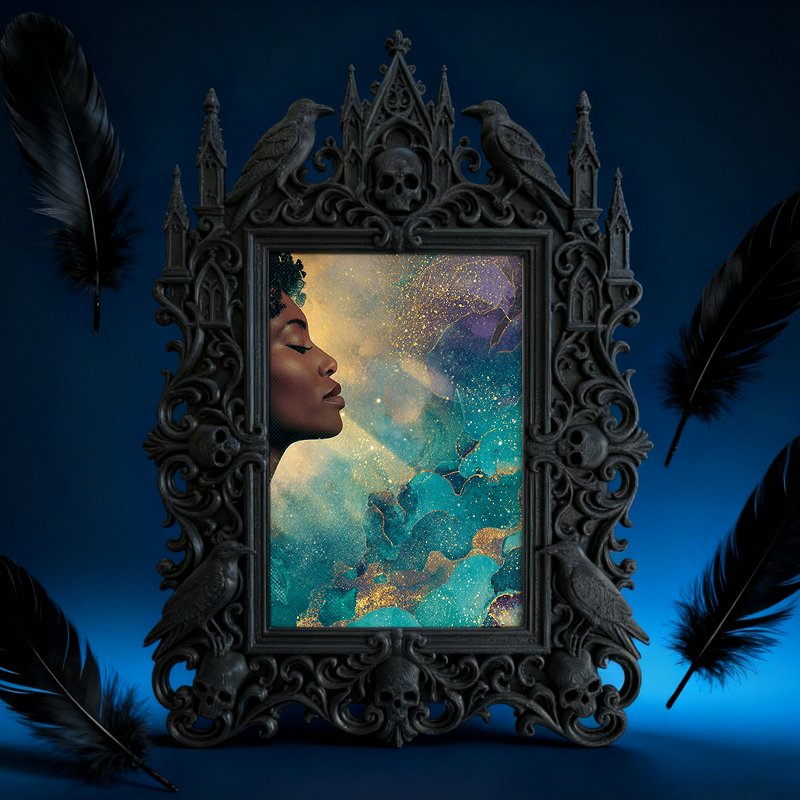 Gothic Dark-style Photo Frame | Halloween Neighborhood Haunt Decor, Photo Ornament, Wall-mountable & Tabletop, Waterproof Plastic Frame