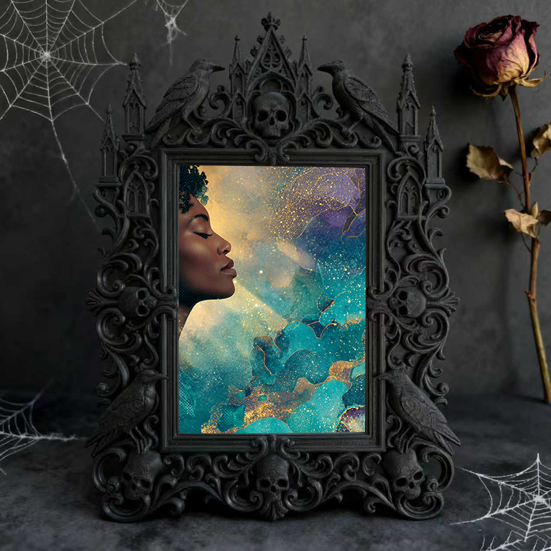 Gothic Dark-style Photo Frame | Halloween Neighborhood Haunt Decor, Photo Ornament, Wall-mountable & Tabletop, Waterproof Plastic Frame