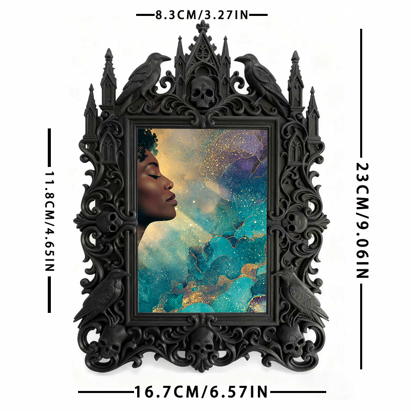 Gothic Dark-style Photo Frame | Halloween Neighborhood Haunt Decor, Photo Ornament, Wall-mountable & Tabletop, Waterproof Plastic Frame