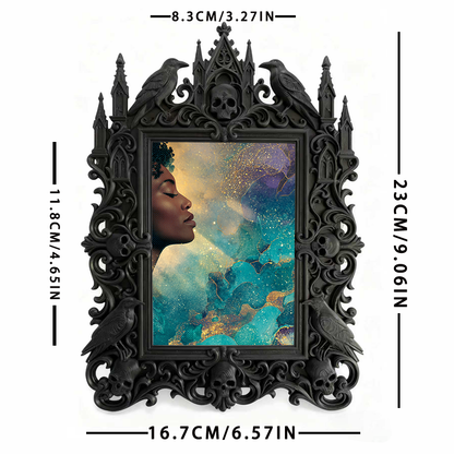Gothic Dark-style Photo Frame | Halloween Neighborhood Haunt Decor, Photo Ornament, Wall-mountable & Tabletop, Waterproof Plastic Frame