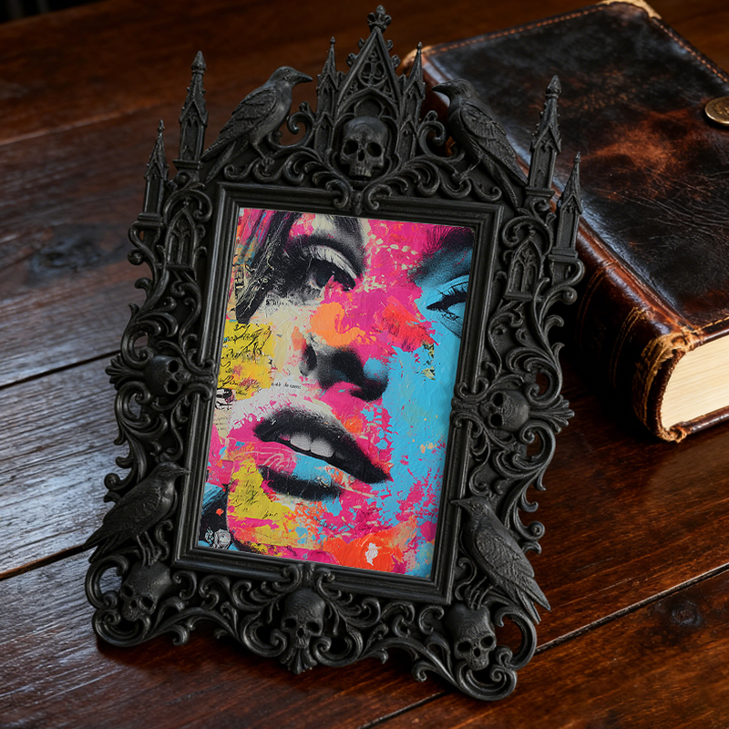 Gothic Dark-style Photo Frame | Horror Book Club Meeting Table Decor, Photo Ornament, Wall-mountable & Tabletop, Waterproof Plastic Frame