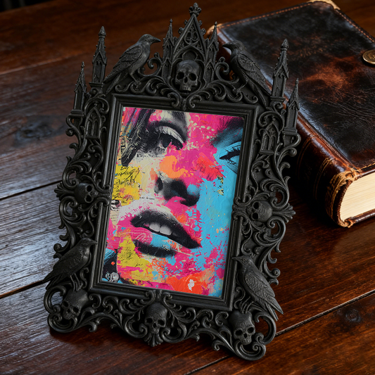 Gothic Dark-style Photo Frame | Horror Book Club Meeting Table Decor, Photo Ornament, Wall-mountable & Tabletop, Waterproof Plastic Frame