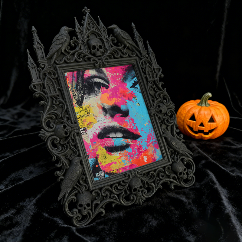Gothic Dark-style Photo Frame | Horror Book Club Meeting Table Decor, Photo Ornament, Wall-mountable & Tabletop, Waterproof Plastic Frame