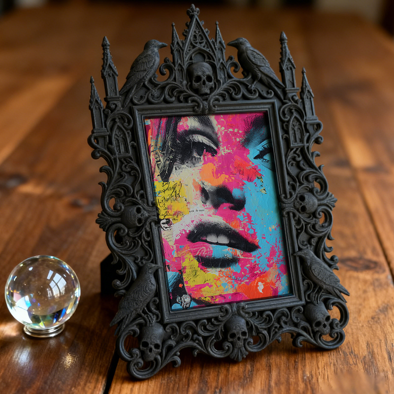 Gothic Dark-style Photo Frame | Horror Book Club Meeting Table Decor, Photo Ornament, Wall-mountable & Tabletop, Waterproof Plastic Frame