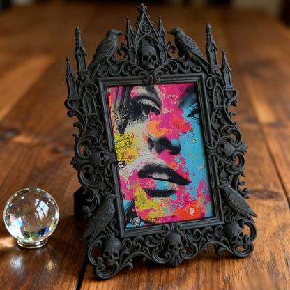 Gothic Dark-style Photo Frame | Horror Book Club Meeting Table Decor, Photo Ornament, Wall-mountable & Tabletop, Waterproof Plastic Frame