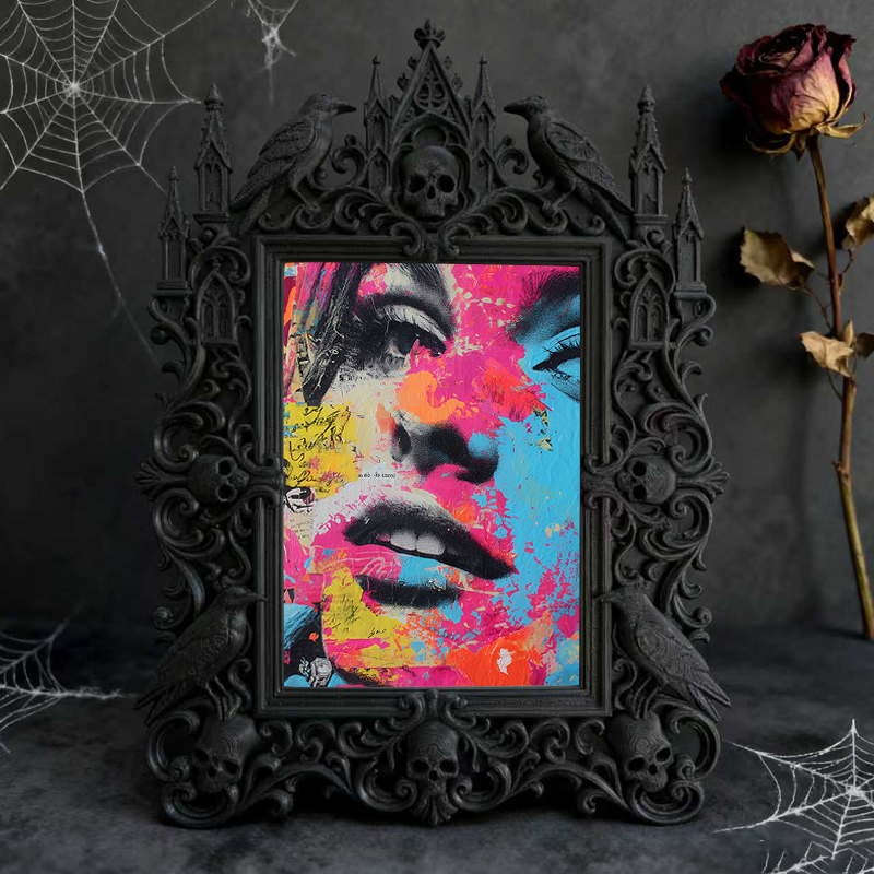 Gothic Dark-style Photo Frame | Horror Book Club Meeting Table Decor, Photo Ornament, Wall-mountable & Tabletop, Waterproof Plastic Frame