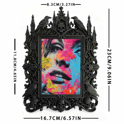 Gothic Dark-style Photo Frame | Horror Book Club Meeting Table Decor, Photo Ornament, Wall-mountable & Tabletop, Waterproof Plastic Frame