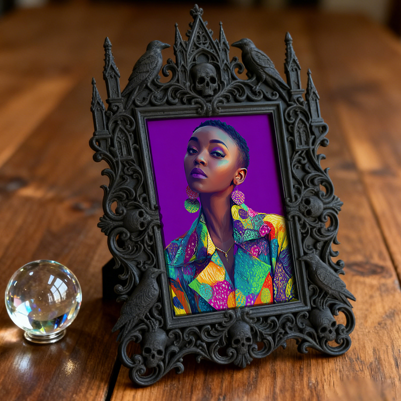 Gothic Dark-style Photo Frame | Gothic Themed Pop-up Bar Wall Decor, Photo Ornament, Wall-mountable & Tabletop, Waterproof Plastic Frame